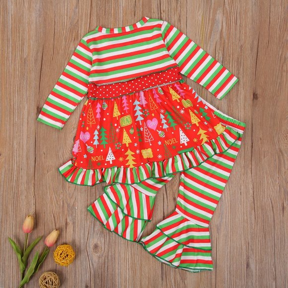 Christmas Tunic Dress Ruffle Leggings Girls Outfit - Picture 5 of 6